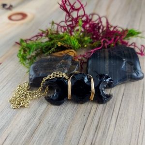 Wire Wrapped Obsidian Triple Moon Necklace